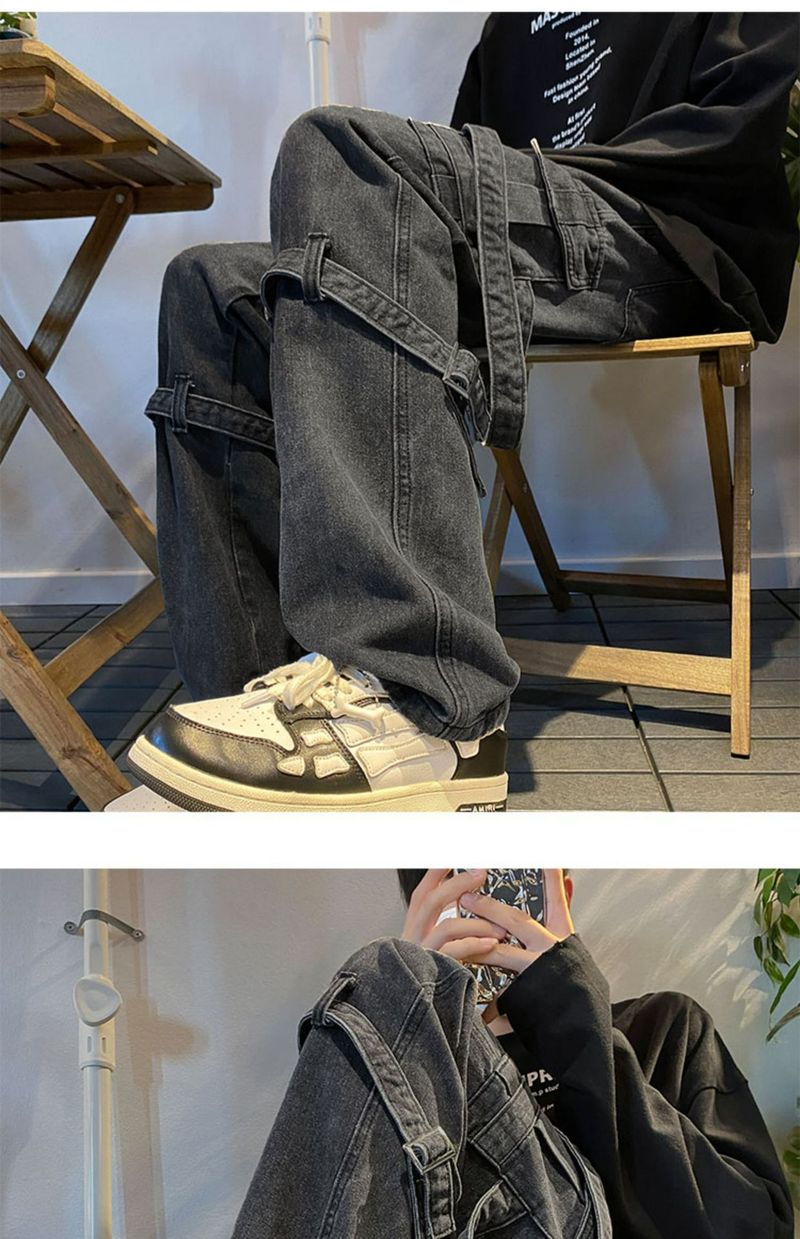 Workwear jeans men's spring and autumn loose straight wide leg trendy ins high street plus size casual long pants_voghion.com