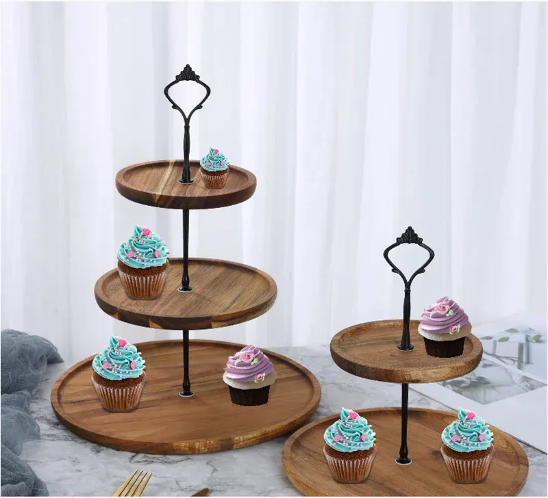 2/3-lagiger abnehmbarer Tortenständer aus Holz, Tablett für Trockenfrüchte, Obstsnackschale, Hochzeitsdessert, Süßigkeiten-Ausstellungsständer, Cupcake-Obstteller_voghion.com