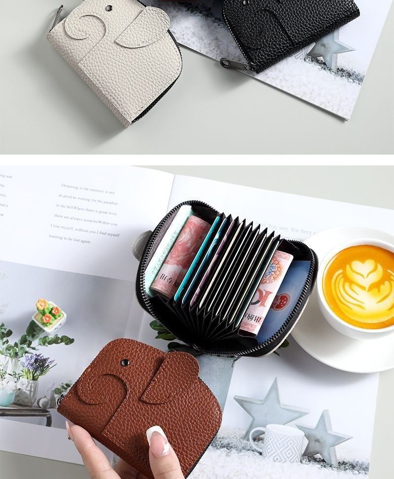 Porte-cartes mignon pour femme, niche personnalisée, grande capacité, plusieurs emplacements pour cartes, porte-cartes anti-démagnétisation compact en forme d'éléphant_voghion.com