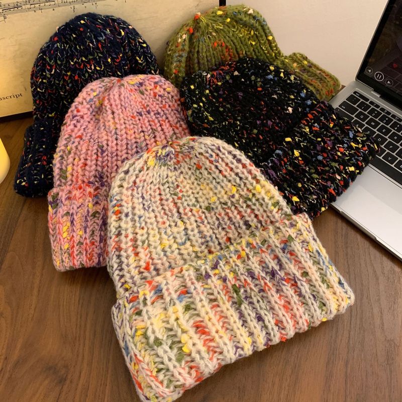 Herbst und Winter Regenbogenbohnen süße süße Mädchen Strickmütze weiblicher großer Kopfumfang Flormütze warmer Ohrenschutz Wollmütze_voghion.com