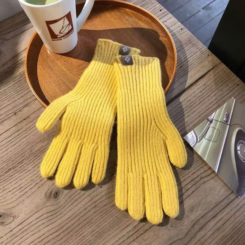 Solid Color Knitted Label Women's Gloves Fingerless Touchscreen Cold-Proof Harajuku Style Autumn Winter Warm_voghion.com