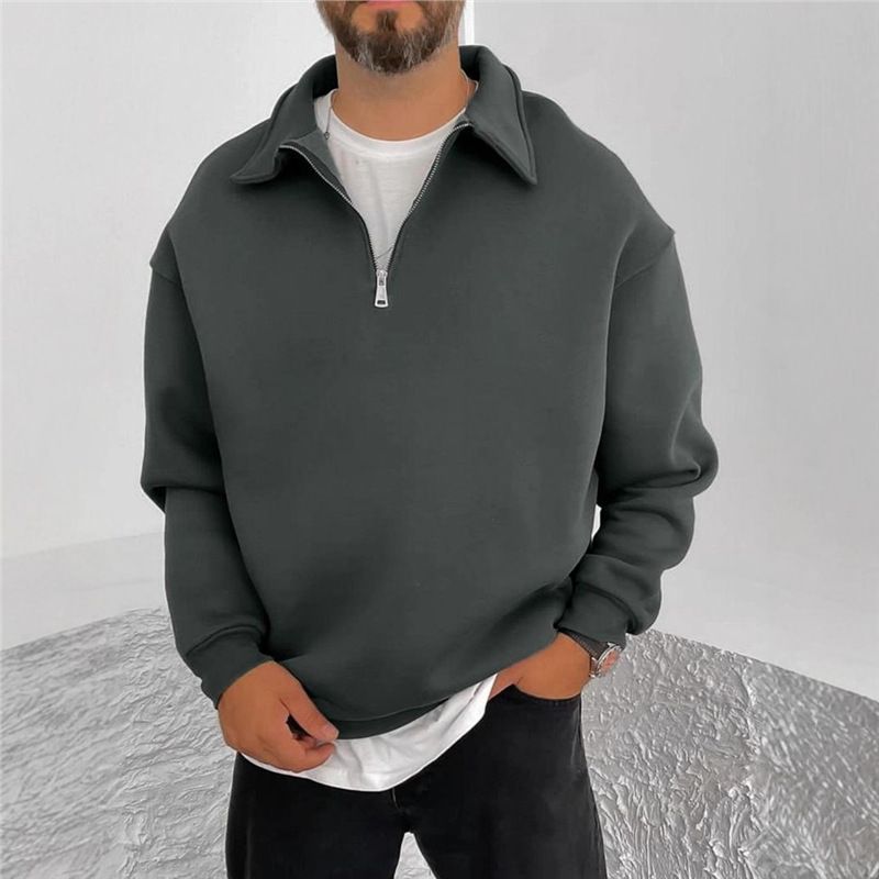 Pull décontracté à revers en velours double face pour homme, demi-fermeture éclair, veste automne/hiver_voghion.com