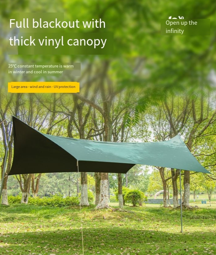 Grande tenda da campeggio all'aperto parasole campeggio protezione solare colla nera tenda esagonale argento vento e pioggia_voghion.com
