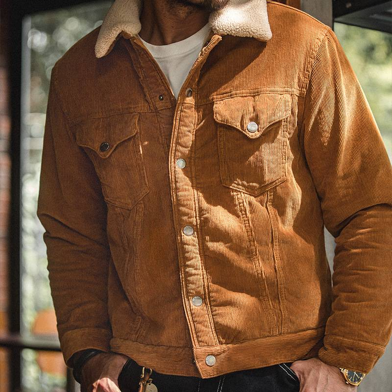 Härenkleeder Madden Aarbechtskleeder Retro Corduroy Reversjacke schwéier Lämmchewollmantel verdickte Kottengmantel Männer Hierscht a Wanter_voghion.com