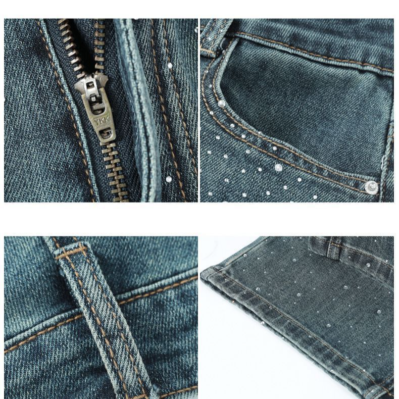 Abbigliamento da donna Jeans stretti e larghi per le donne, pantaloni dritti larghi a vita alta, design di nicchia primaverile, pantaloni personalizzati con lavaggio a caldo a forma di diamante_voghion.com