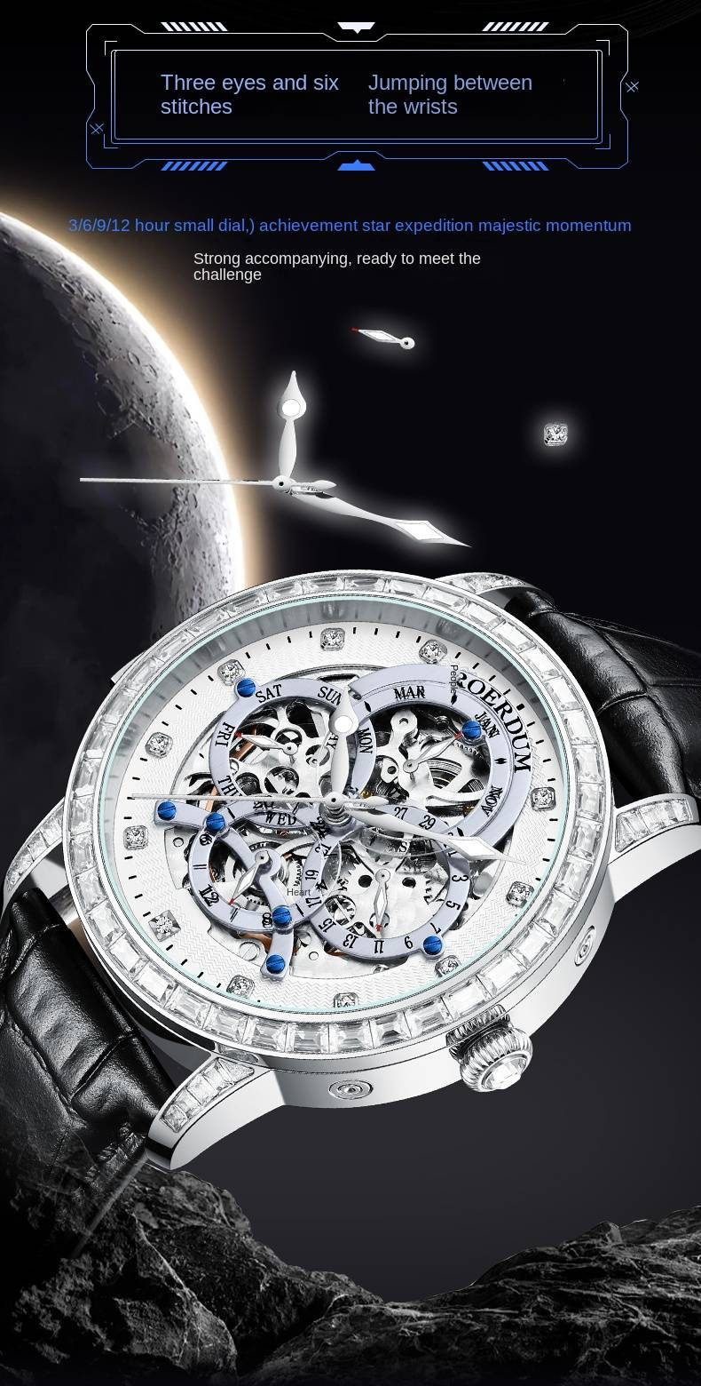 ROERDUM Endless Space RA0906-Watch King Mehrschichtige, hohle, silberne Zifferblatt-Modische Herrenuhr Mechanische Uhr_voghion.com