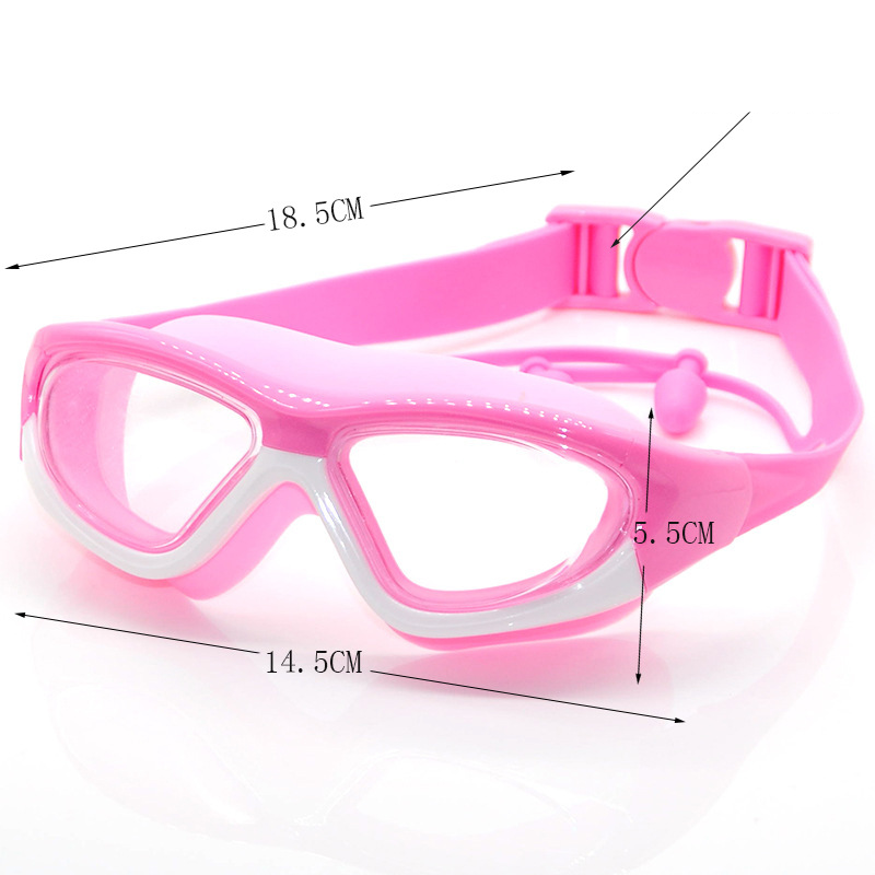 Gafas de natación antivaho con montura grande y tapones para los oídos para niños y niñas_voghion.com