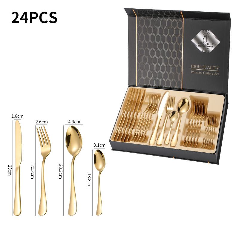 Stainless Steel Cutlery Set Creative 24 Piece Gift Box Western Steak Knife Fork And Spoon_voghion.com