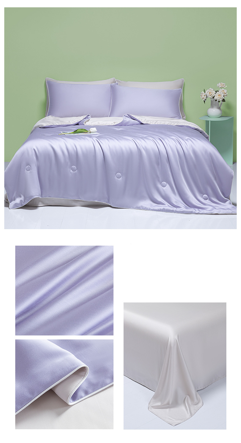 Set copripiumino in seta di ghiaccio da 4 pezzi - Lavabile, traspirante e rinfrescante, con dettagli ricamati, ultra morbido per dormire da soli, coperta climatizzata._voghion.com