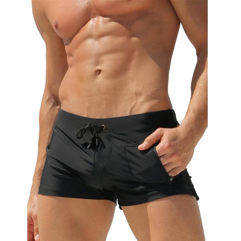European And American Men's Swimming Trunks, High-waisted Tight-fitting Lace-up Briefs, Fashionable Solid-color Five-inch Casual Pants_voghion.com