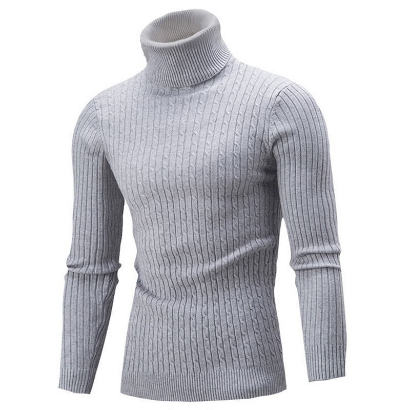 Autumn And Winter High-neck Sweater, Men's Trendy Twisted Long-sleeved, Slim-fit Men's Knitted Sweater, Pullover And Base Layer_voghion.com