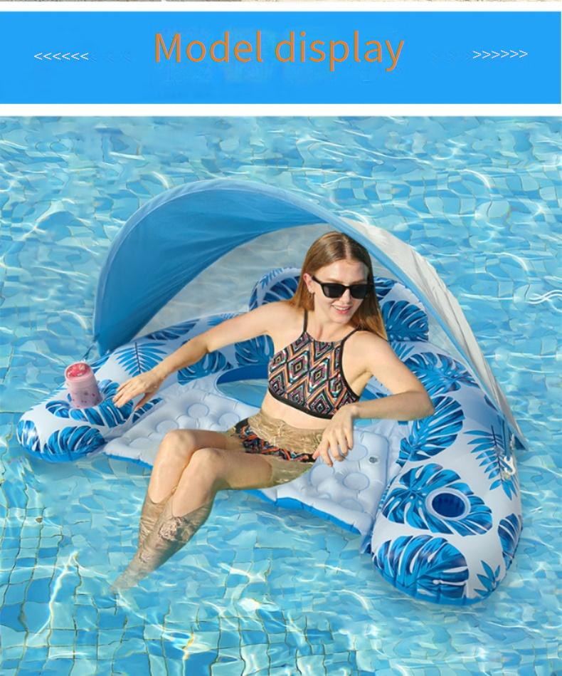 Inflatable Floating Sunshade Lounger - Leaf Design Pool Float With Cup Holder & Uv Protection (PVC 150cm Quick-Dry For Beach/Lake)_voghion.com