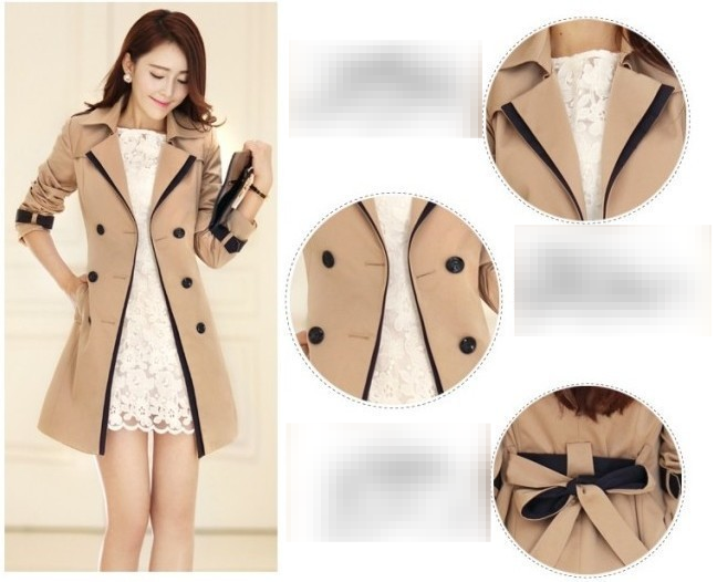 Trench doppiopetto da donna – Giacca a vento in stile coreano, color cachi e nero, dalla S alla 3XL (alla moda e versatile)_voghion.com