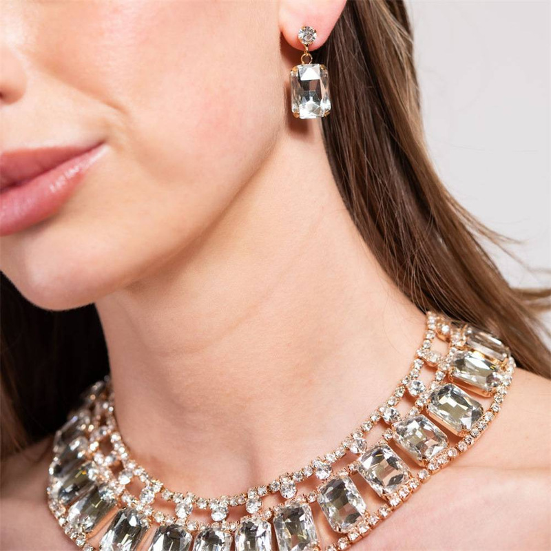 Set di gioielli da donna - Elegante collana e orecchini con strass per matrimoni, feste e occasioni speciali. Collana con gioielli da sposa per feste di nozze._voghion.com