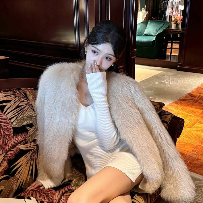 Cappotto in pelliccia sintetica da donna, giacca corta invernale alla moda, scollo a V, cappotto in pelliccia sintetica di volpe, elegante e alla moda._voghion.com