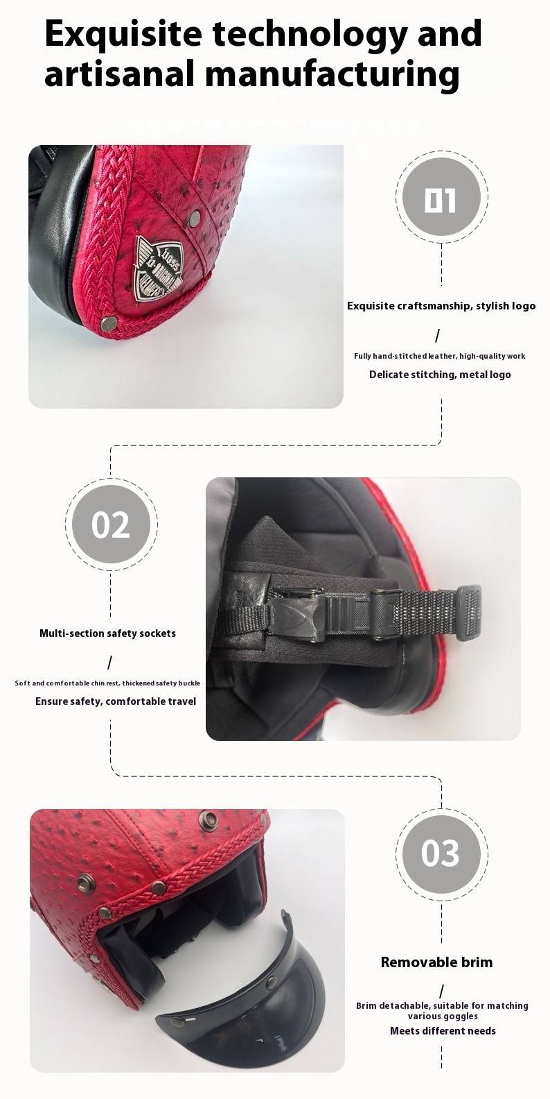 Retro-Elektro-Motorradhelm mit Bluetooth und abnehmbarer Maske – 3/4-Open-Face-Design, handgefertigte ABS-Schale_voghion.com
