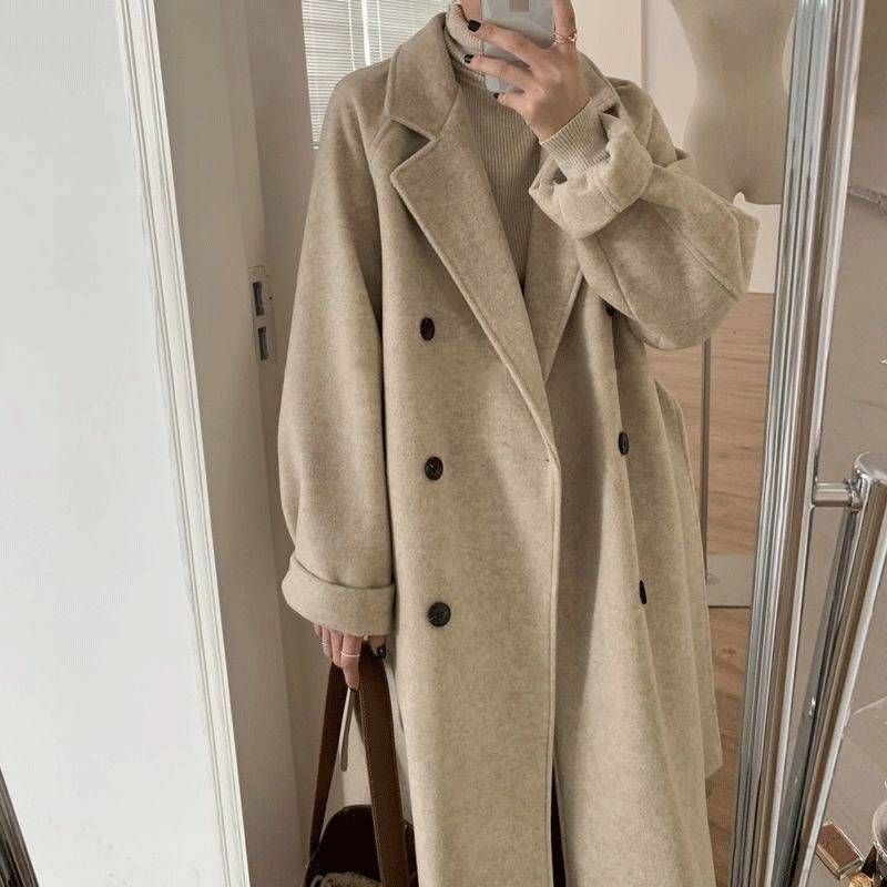 Women's Elegant Chenille Trench Coat – Audrey Hepburn-Inspired Short Wool Coat With Belt (Black/Coffee)_voghion.com