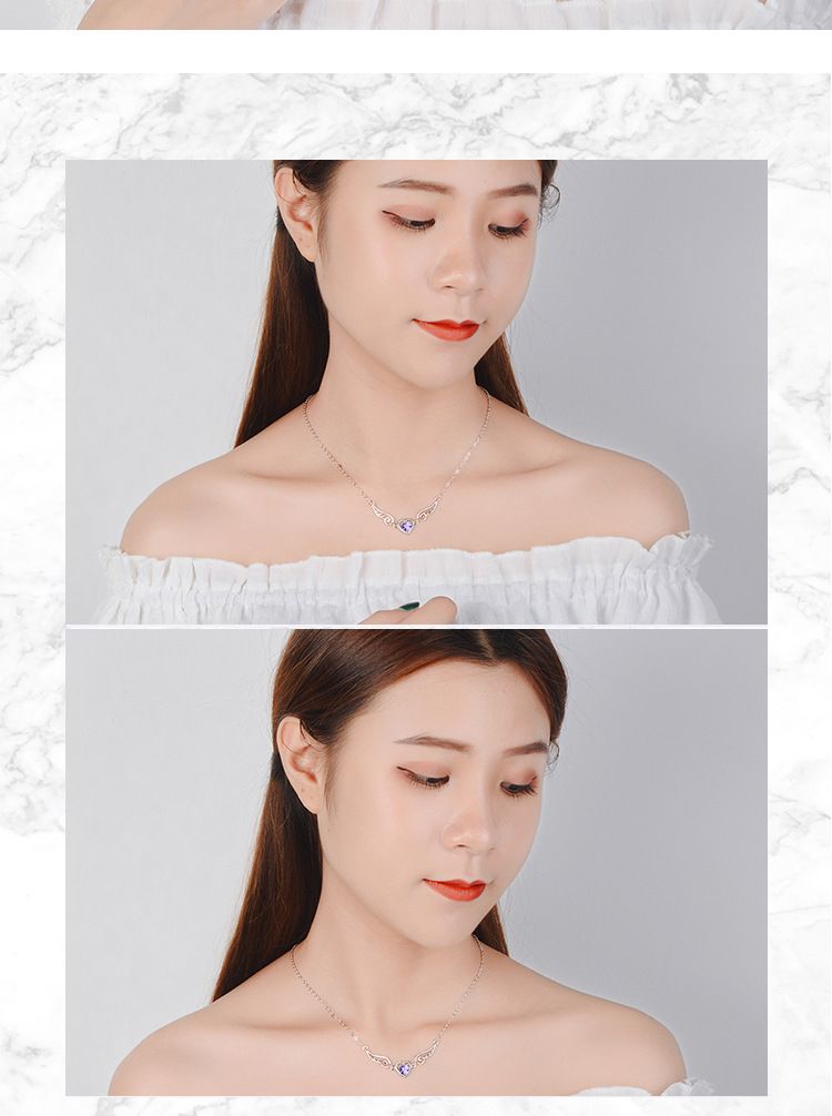 Women's necklace neck neck necklace women's angel wings purple zircon pendant necklace girls' jewelry_voghion.com