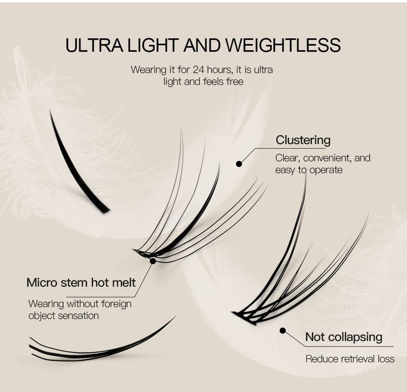 Lot de faux cils segmentés réalistes, denses et faciles à poser soi-même, en grappe unique (ventes très populaires)_voghion.com