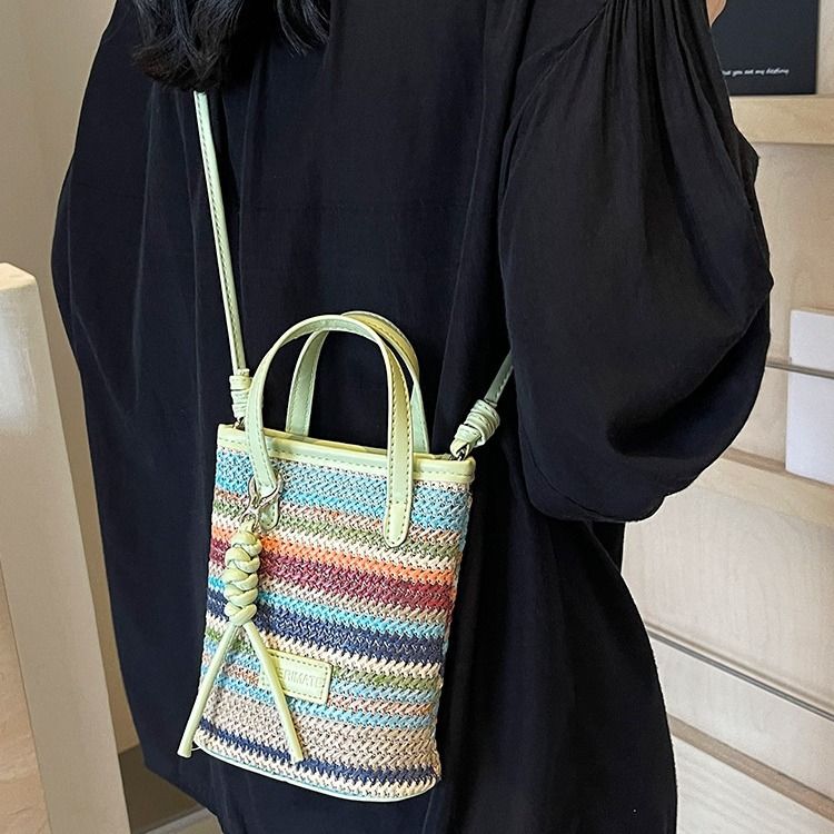 Borsa da spiaggia in paglia bohémien per donna, estate 2024, nuova moda, tracolla, portatile, intrecciata, per telefono_voghion.com