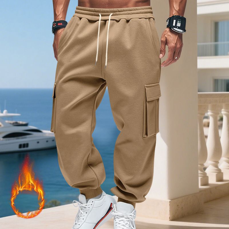 Pantaloni cargo da uomo foderati in pile - Jogger casual caldi invernali con tasche multiple, vestibilità ampia, vita elastica, comodi ed eleganti per l'uso quotidiano_voghion.com