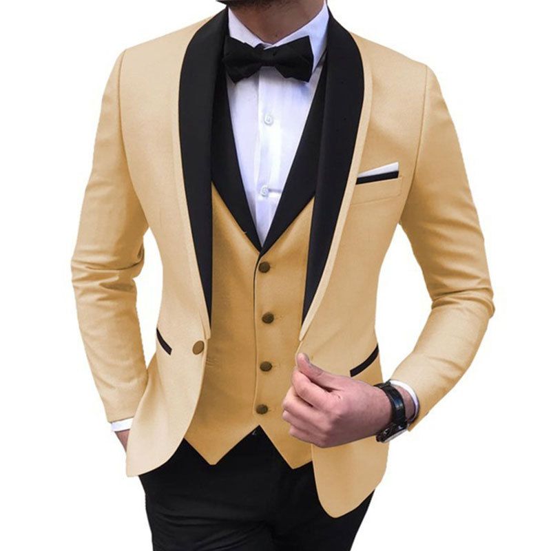 Férfi ruházat Nagy méretű férfi öltöny Slim Fit dupla villás vőlegényi ruha 3 részes öltöny Formális hétköznapi egyszínű_voghion.com