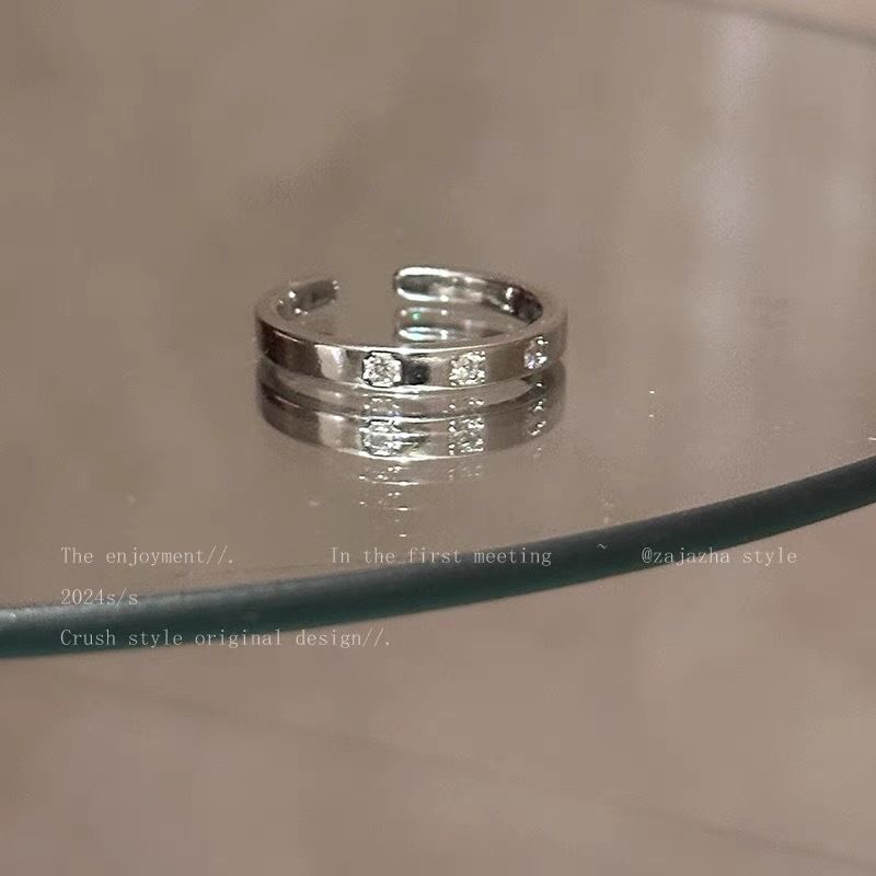 Zircone minimalista in stile freddo per donna, design unico, alla moda e personalizzato, nuovo set di anelli aperti regolabili_voghion.com