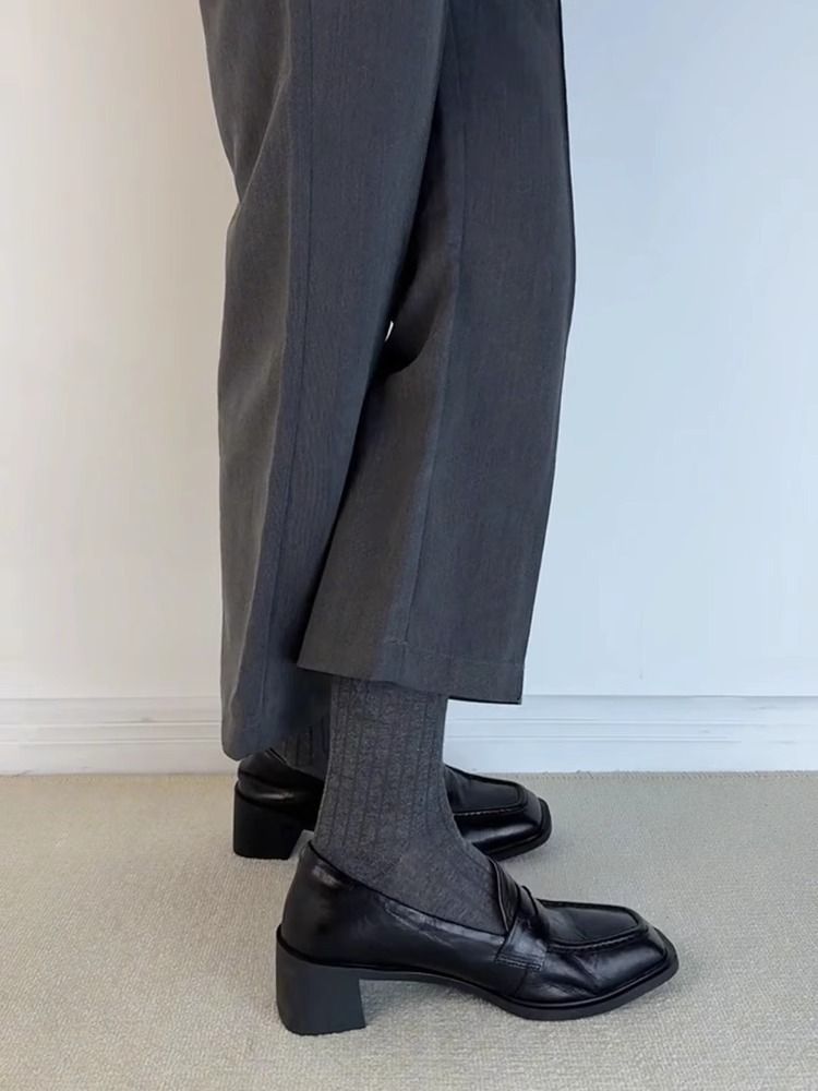 Mocassini Lancui Commuter 2025 Primavera con punta quadrata e tacco spesso, da donna, neri, senza lacci, con tacco medio_voghion.com