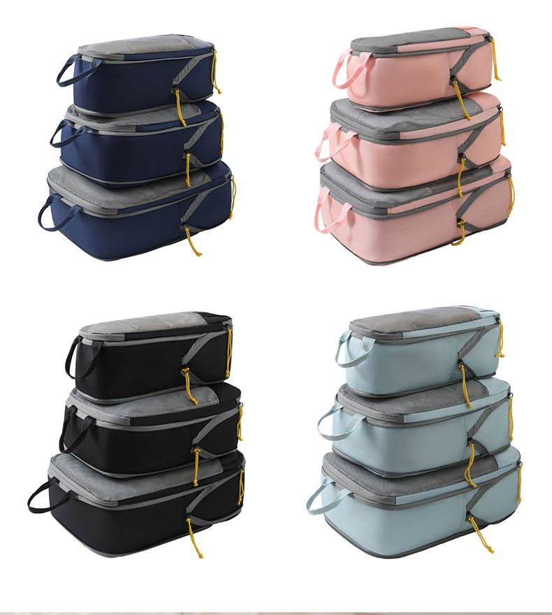 Genişletilebilir Seyahat Düzenleyici Seti - Bagaj İçin Paketleme Küpleri (4 Parçalı Suya Dayanıklı Çok Bölmeli Hafif Siyah/Gri)_voghion.com