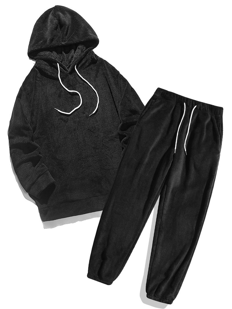 Conjunto de sudadera y jogger de polar extragrande para hombre: ropa de estar por casa acogedora para el invierno (tallas S-2XL, 260 g/m², manga raglán, gris, negro y camel)_voghion.com