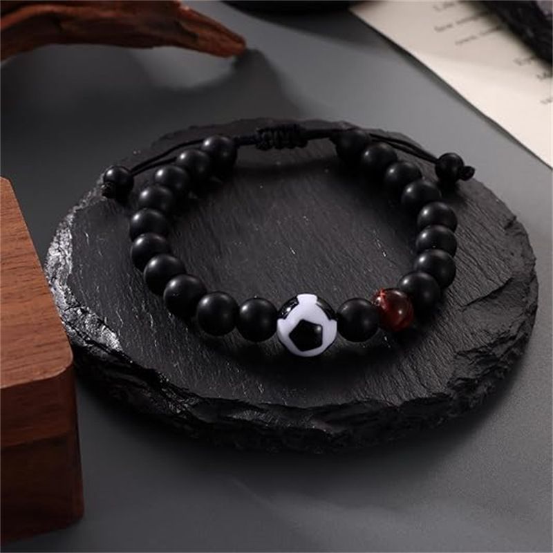 Men's Sports Bracelet - Black Matte Stone & Red Tiger Eye Beads (Adjustable, Gift Ready)_voghion.com