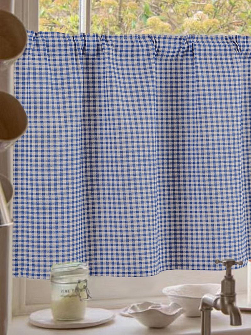 Türvorhang aus Poly-Baumwolle mit Karomuster – Moderne Trennwand für Küche und Wohnzimmer (Blau/Rot/Grau/Schwarz/Lavendel, mehrere Größen, keine Installation erforderlich)_voghion.com