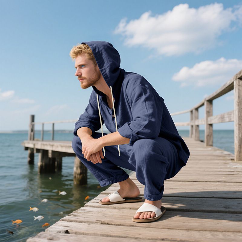 Men's Linen Hooded Shirt & Pants Set - Breathable Beachwear For Spring & Summer Fashion Trends Hot-selling_voghion.com