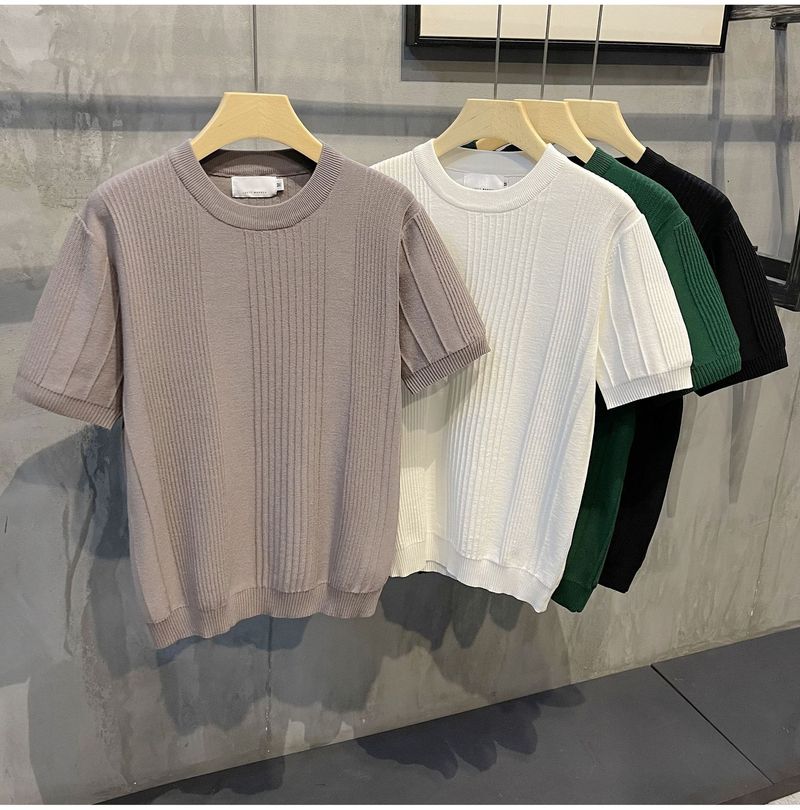 Ropa para hombre, camiseta de punto de manga corta, suéter de verano de seda fina de hielo de media manga para hombre, ropa interior blanca para hombre, parte superior de un solo fondo._voghion.com