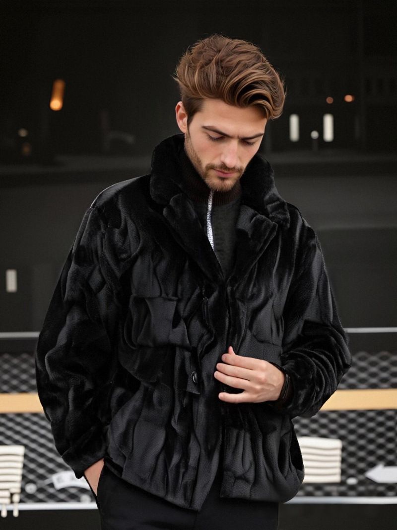 Herren-Premium-Ledermantel mit Nerz-Revers – Modejacke in europäischer Größe (Schwarz/Braun, S-2XL)_voghion.com