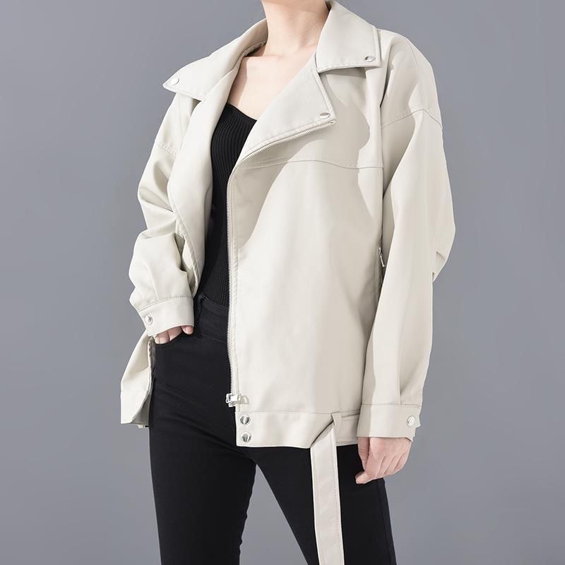 Giacca in pelle sintetica streetwear coreana - Cappotto da motociclista oversize (nero, beige, verde) | Capispalla unisex alla moda hip-hop_voghion.com