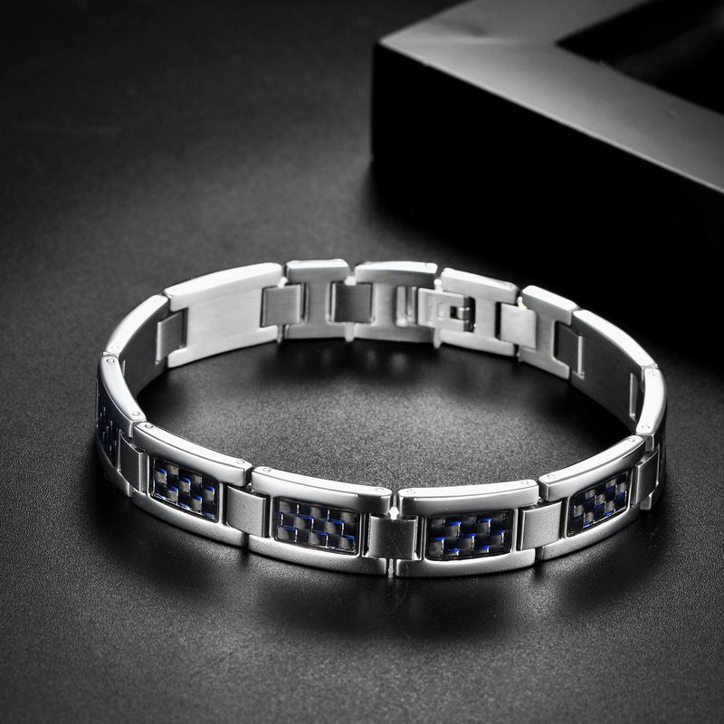 Herrenarmband aus Edelstahl und Karbonfaser – eleganter Business- und Freizeitstil mit geometrischem Design – langlebig und leicht für den Alltag_voghion.com