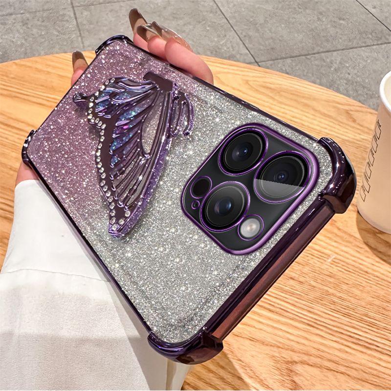 Quicksand Butterfly Bracket Case For POCO F6 X6 M6 Redmi Note 13R 13 5G Xiaomi Mi 13T Pro Corners Protect Bump Cover_voghion.com