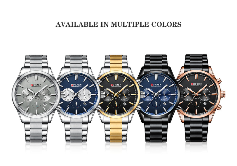 CURREN/CARREN 8446 Orologio da uomo al quarzo con cinturino in acciaio a sei pin, calendario, indicatore di 24 ore_voghion.com