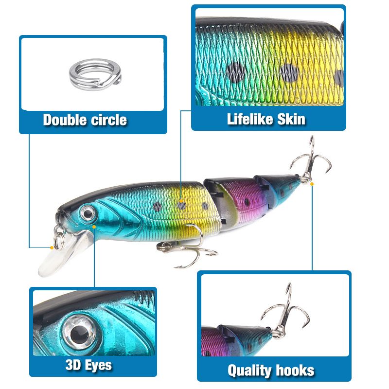 8 Colors Colorful Three Section Lure Bait 11.5cm/15g Simulation Hard Bait Minnow Bait Outdoor Fishing Gear Products_voghion.com