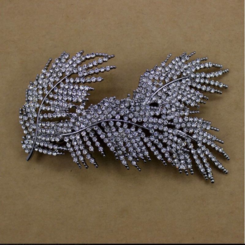 Aspetto elevato, super fata, semplice diamante scintillante barocco, fermaglio con bordo di piume a foglia, cerchietto per capelli da sposa, capelli_voghion.com