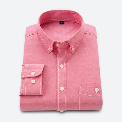 Herenkleding Puur zwart katoenen Oxford overhemd Effen blauw casual wit overhemd Effen kleur Lange mouwen Slim fit Dun overhemd_voghion.com