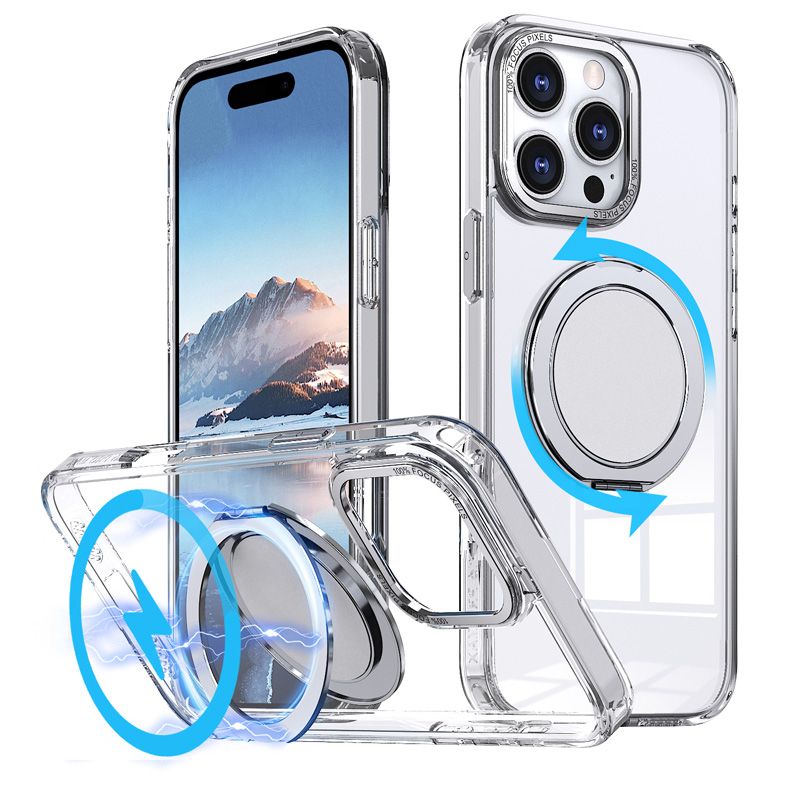 360 Grad Rotatiounsringhalter Kickstand Matéiert Transparent Hart PC Kloer Réckcover Luxus Telefonshülle Fir 16 Plus 16 Pro Max_voghion.com
