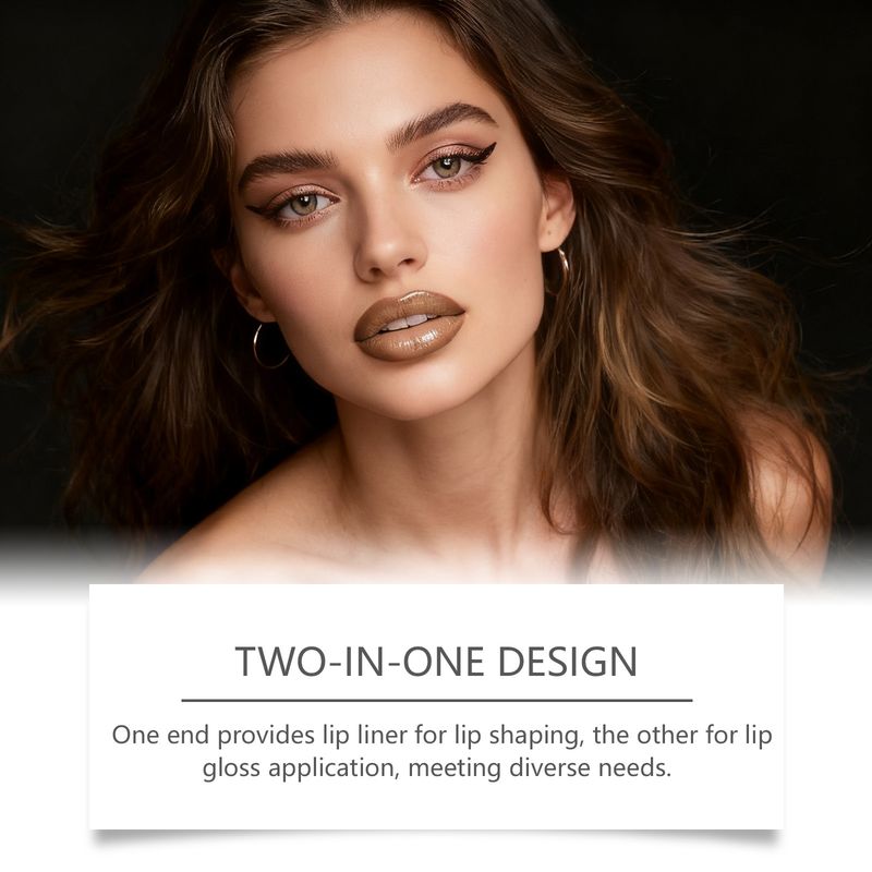 Zephoco Nude Brown 2-in-1 Lip Gloss Natural Color Bright Smooth Plumping Create Three-Dimensional Pouty Lips_voghion.com