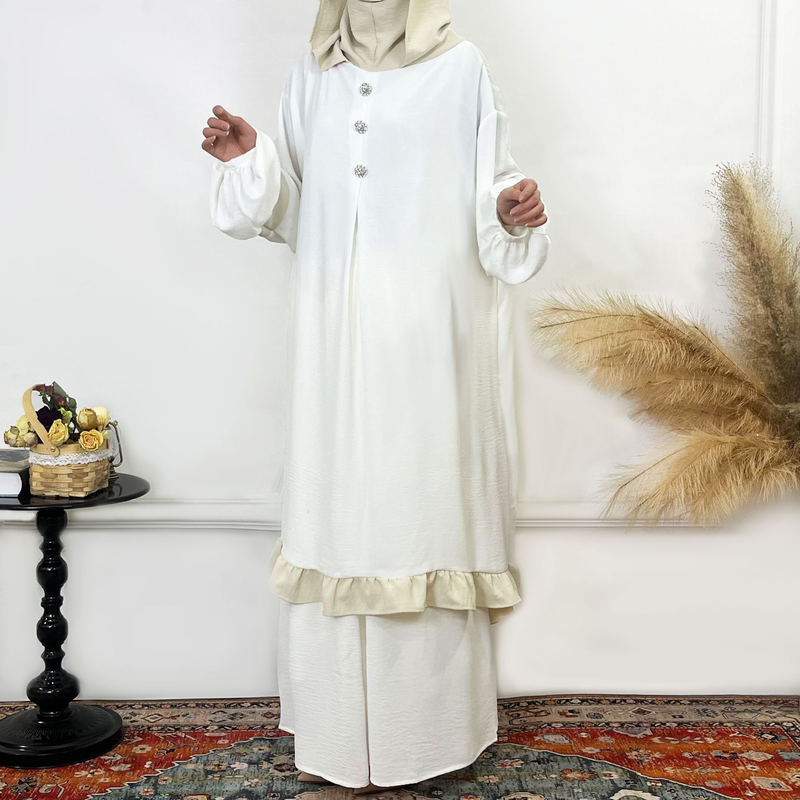 Women's Clothing Solid Color Ruffled Burkha Two Piece Set_voghion.com