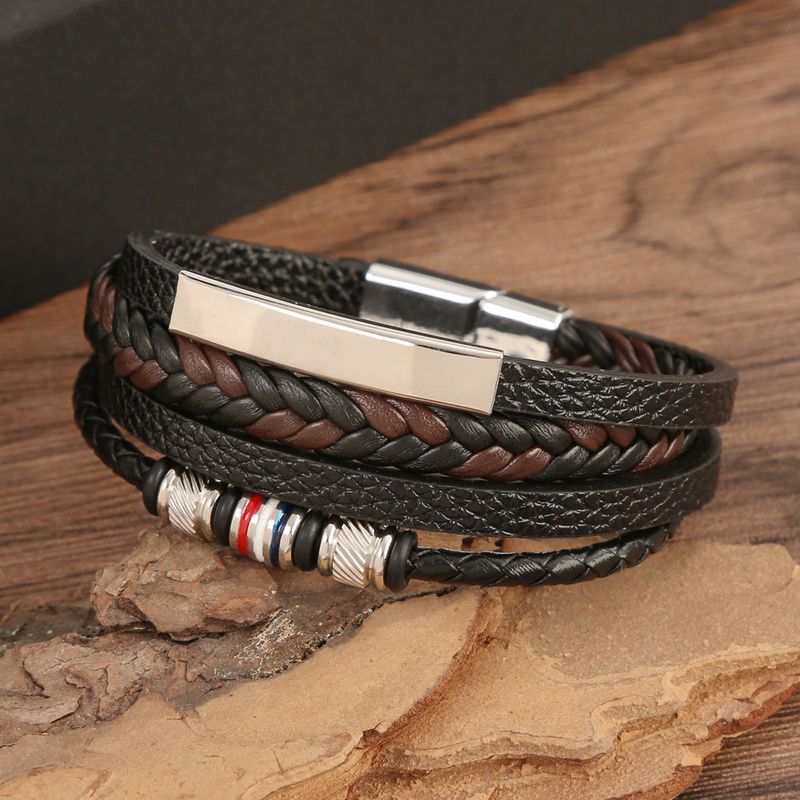 Grenzüberschreitendes europäisches und amerikanisches neues Originaldesign Herrenarmband aus Leder, handgewebt, Legierung, Magnetschnalle, Armband, Schmuck_voghion.com