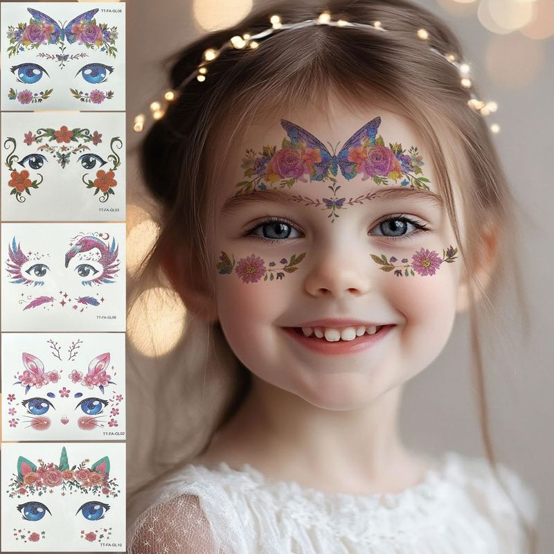 Adesivi per tatuaggi temporanei per bambini - Tatuaggi impermeabili con farfalle colorate e fiori per bambini. Trucco per feste sicuro e facile da applicare._voghion.com