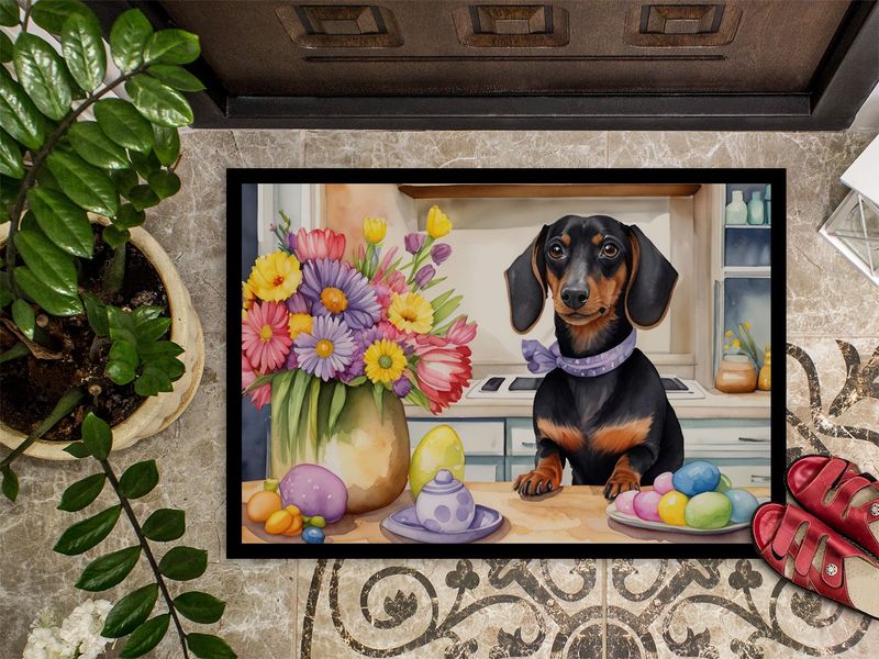 Decorating Easter Dachshund Doormat Front Door Mat Indoor Outdoor Rugs For Entryway, Non Slip Washable Low Pile, 24H X 36W_voghion.com