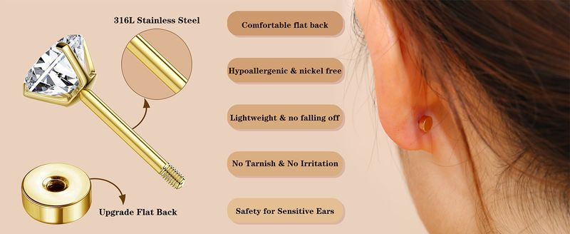 9 Pairs Earrings Sets For Multiple Piercing Hypoallergenic 14K Gold Plated Small Huggie Hoop Earrings Tiny Ball CZ Gold Flat Back Stud Earrings_voghion.com