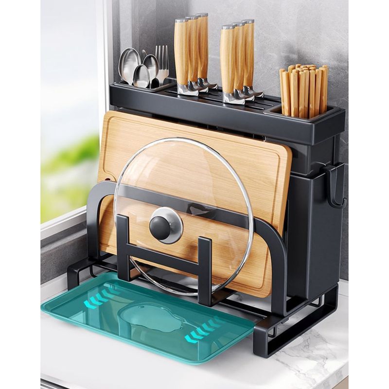 Multifunctional Kitchen Countertop Wall-Mounted Cutting Board Chopstick Holder Knife Integrated Storage Rack_voghion.com